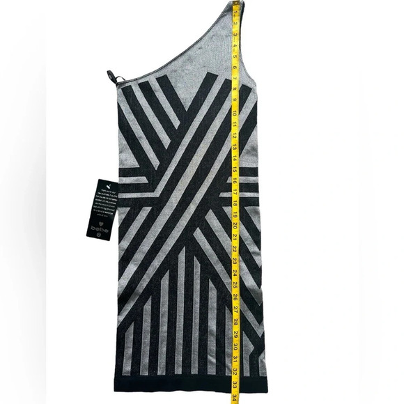 Bebe One-Shoulder Black & Silver Bodycon Stretchy Dress Size S New - Picture 4 of 5